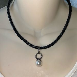 Premier Design pearl leather silver cord necklace